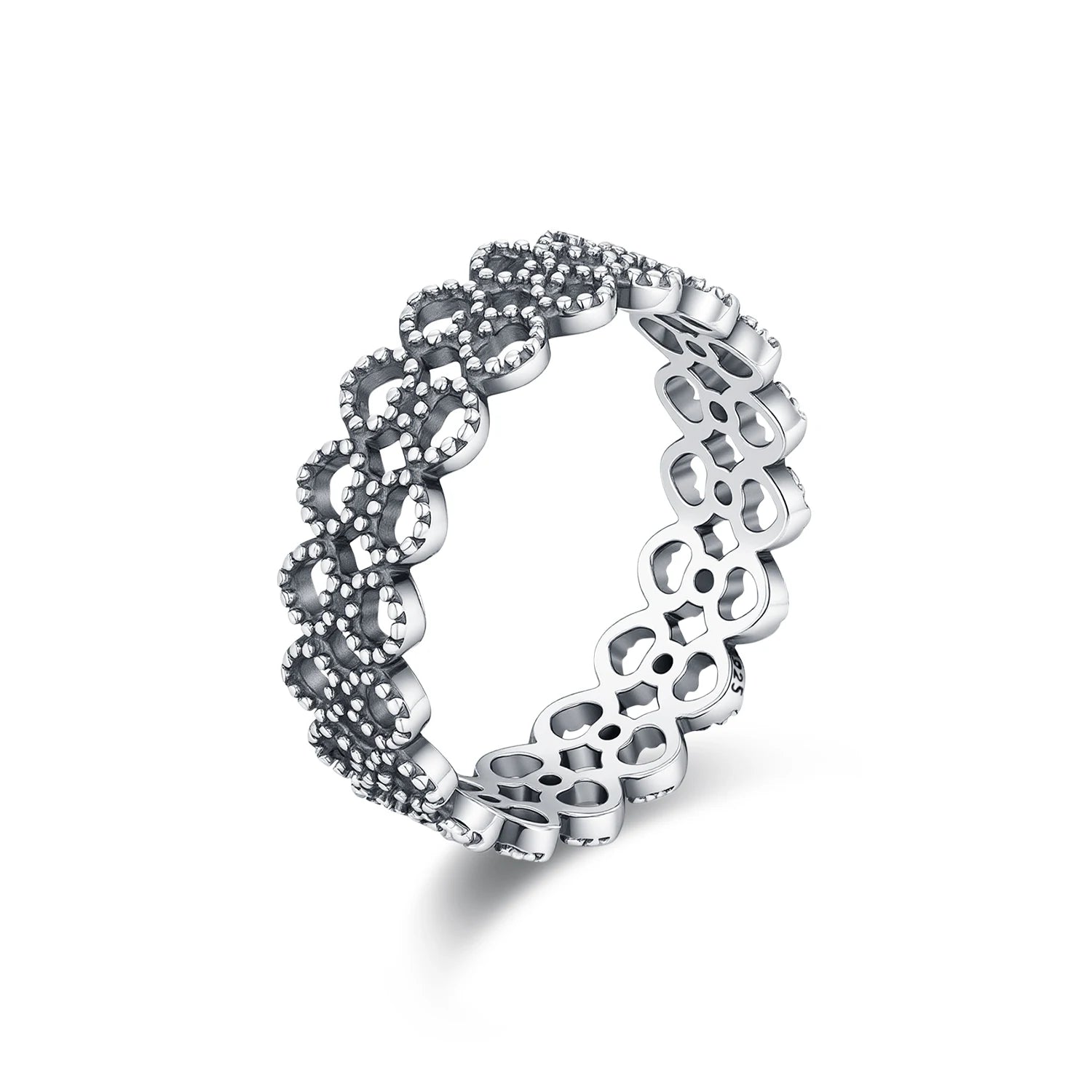 Sterling ring hollow heart lace details romantic look