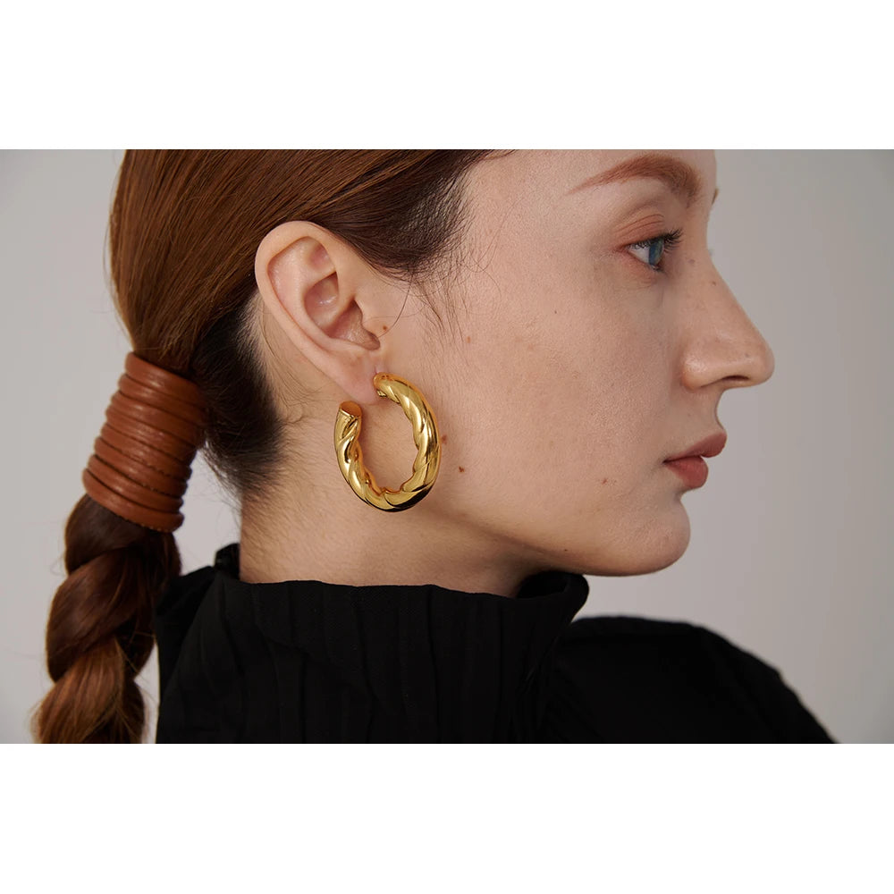 Golden Twisted Round Stud Earrings