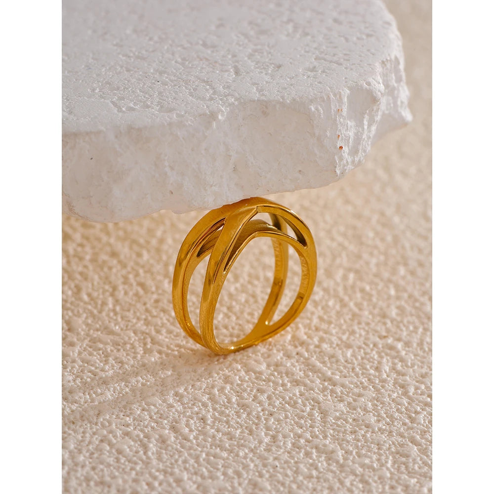 Minimalist 18K Gold Geometric Stainless Steel Ring