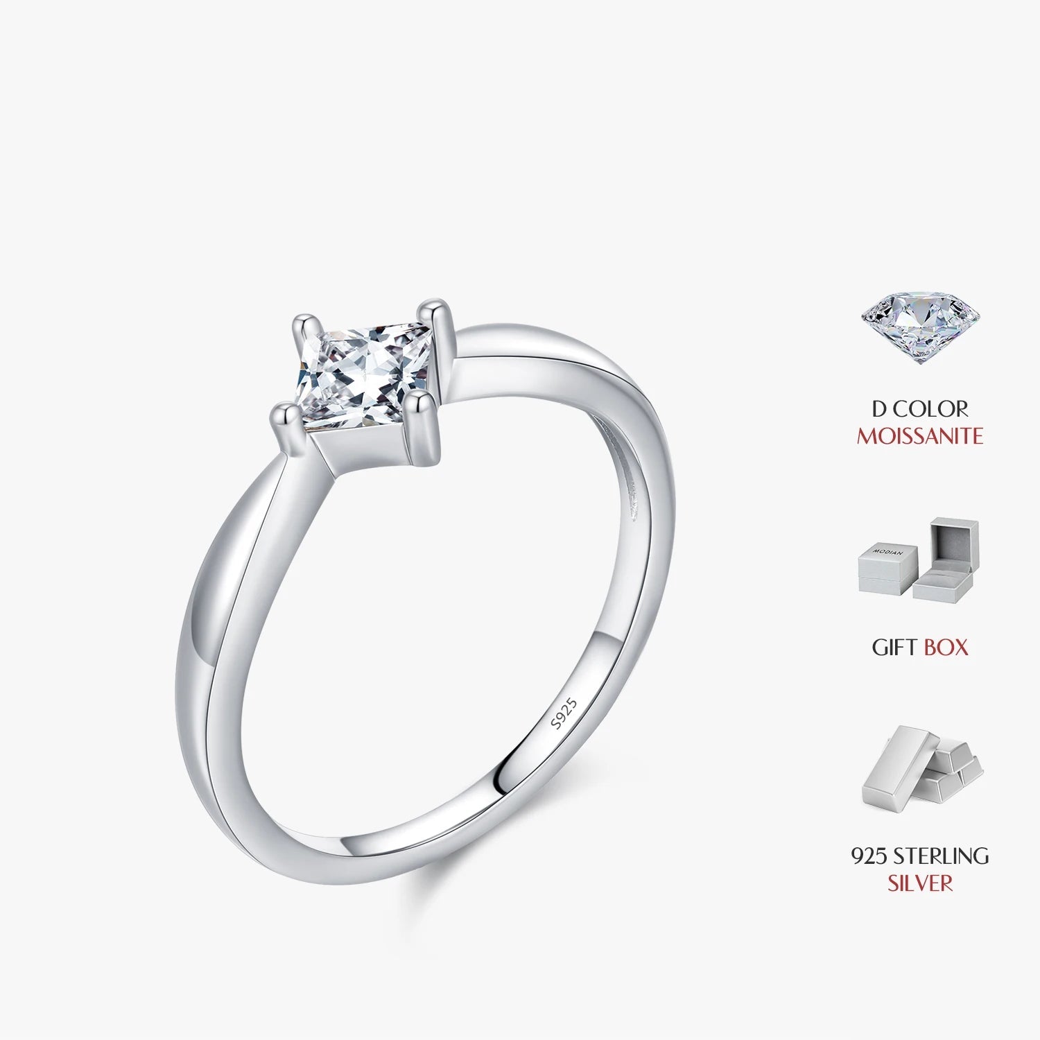 Close view of moissanite diamonds on a silver wedding ring