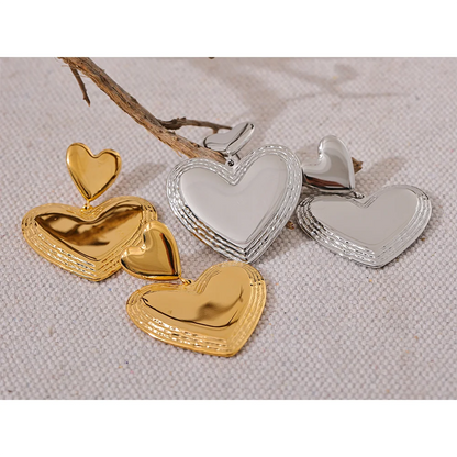 Heart Dangle Earrings in Gold & Silver