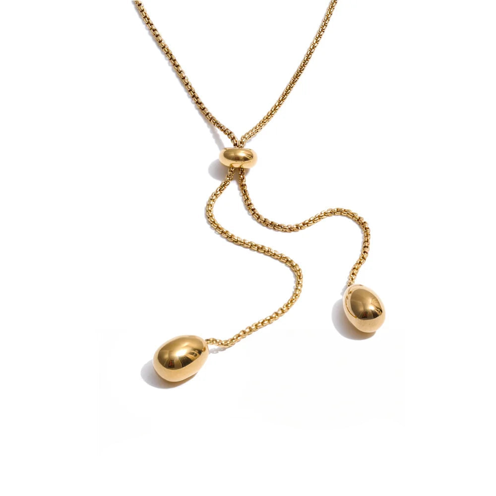 Yhpup Distinctive Stainless Steel Retractable Chain Pendant Drop Necklace Waterproof Metal Attractive Korean Jewelry Accessories