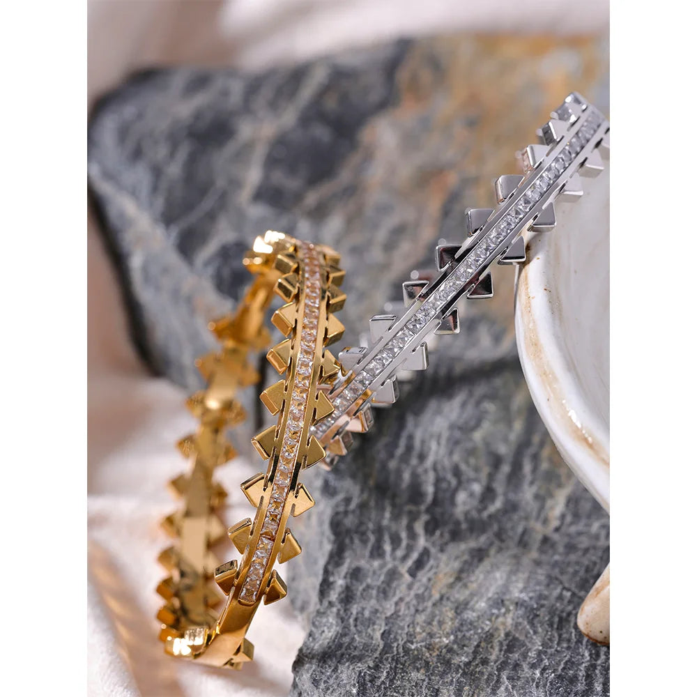 Unique Geometric Cubic Zirconia 18K Gold Bracelet