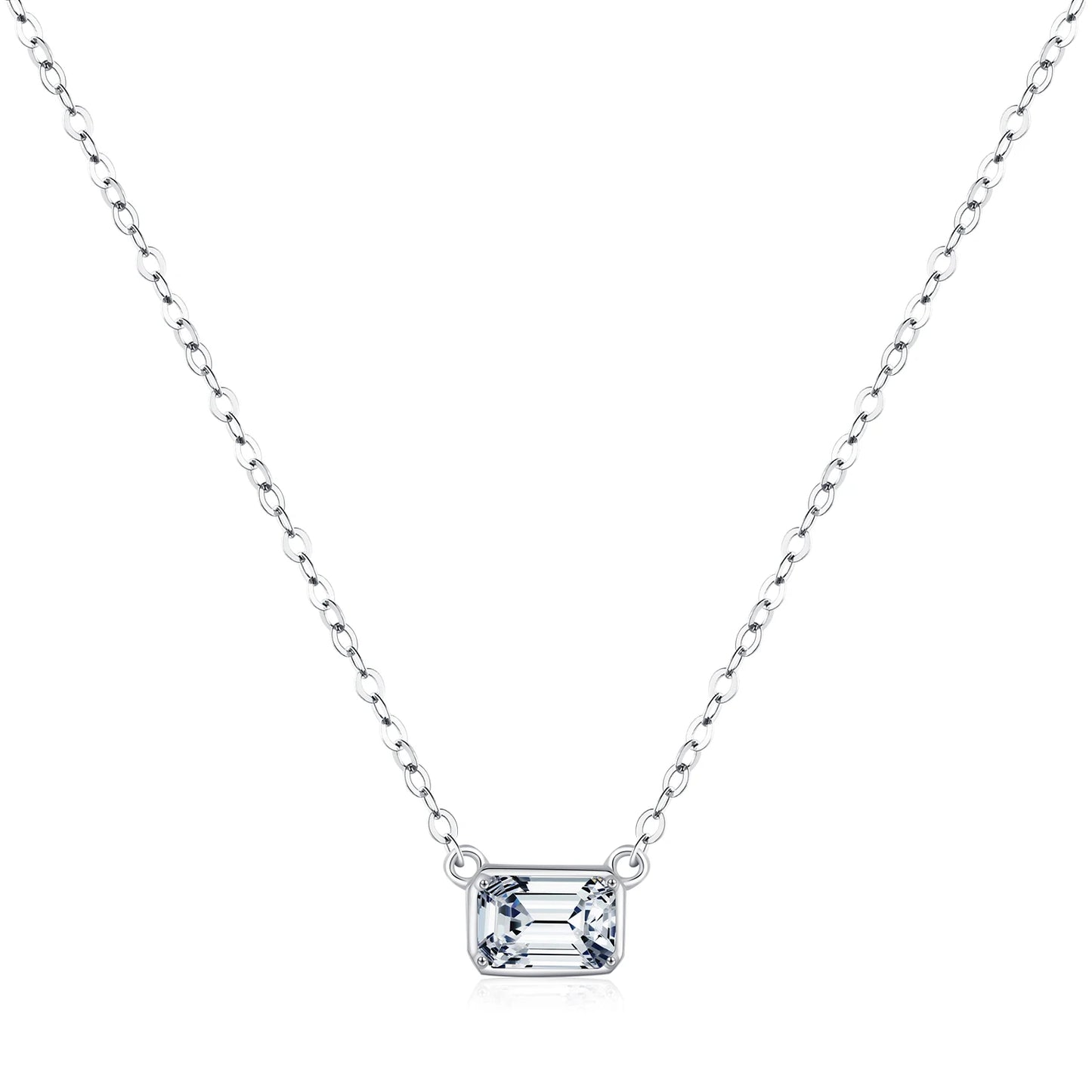 Sterling Silver Emerald Cut CZ Pendant Necklace