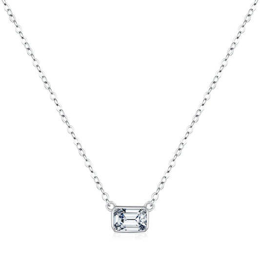 Sterling Silver Emerald Cut CZ Pendant Necklace