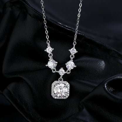 Sterling Silver 1CT Moissanite Halo Pendant Necklace