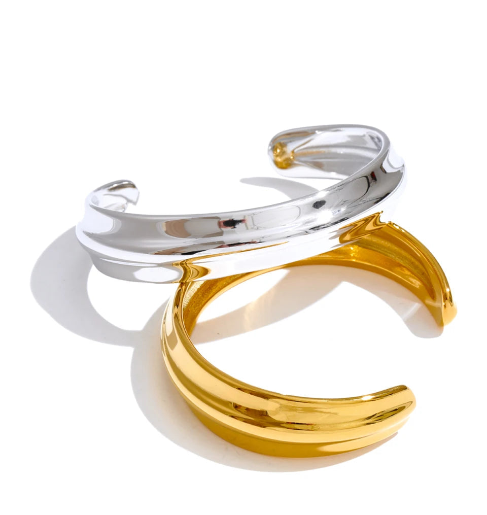 gold cuff bracelet with open design and textured finish stainless steel