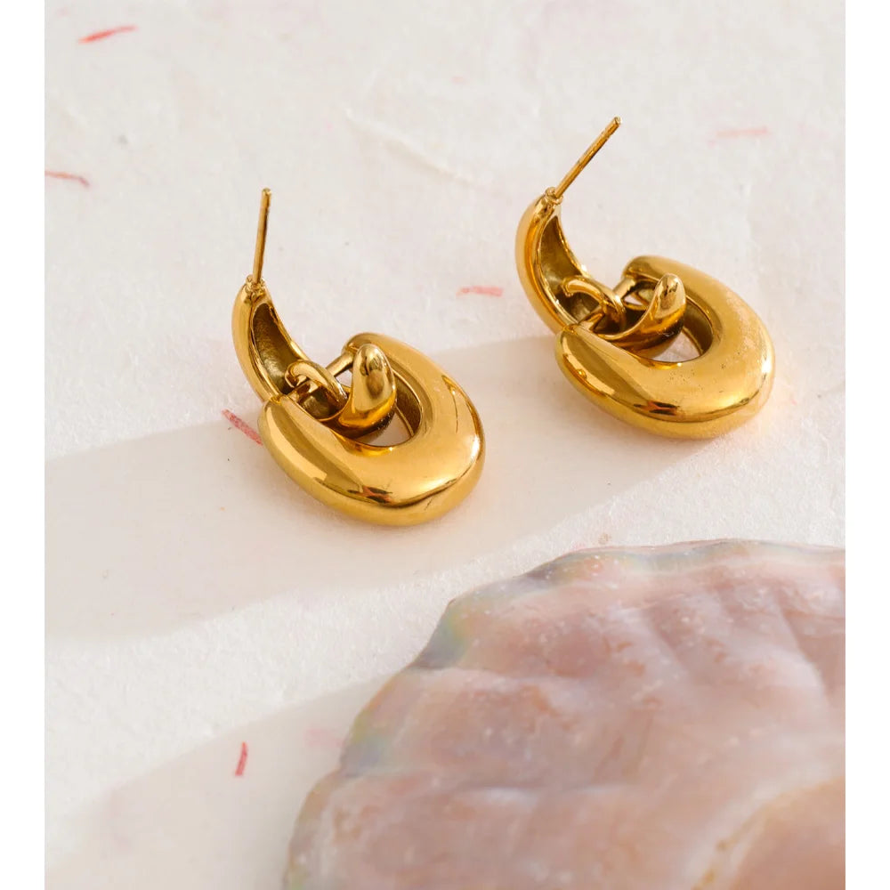 Stainless steel jewelry gold plated statement earrings