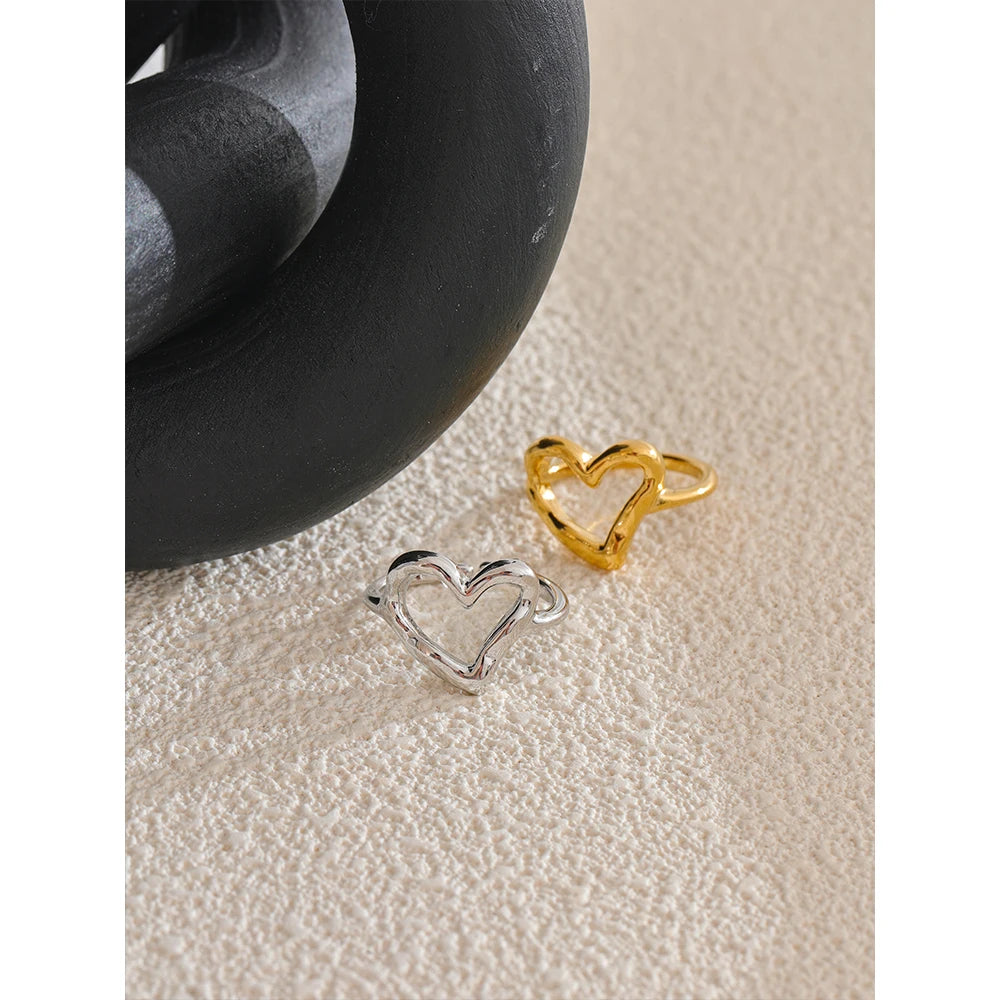 Adjustable Heart Love Hollow Ring in Stainless Steel