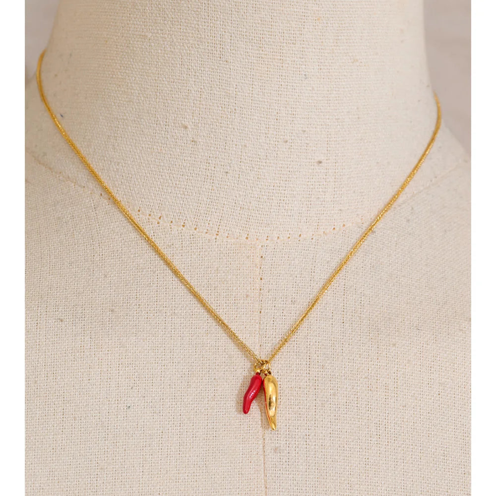 Stainless steel jewelry necklace with chili charm