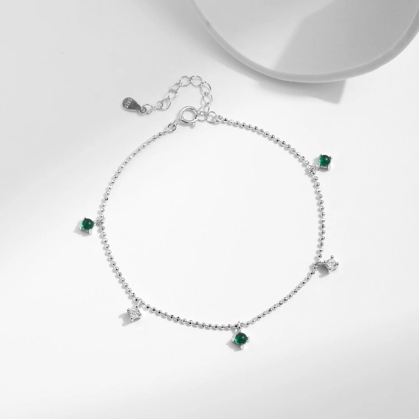 Sterling Silver Green & Clear CZ Adjustable Bracelet