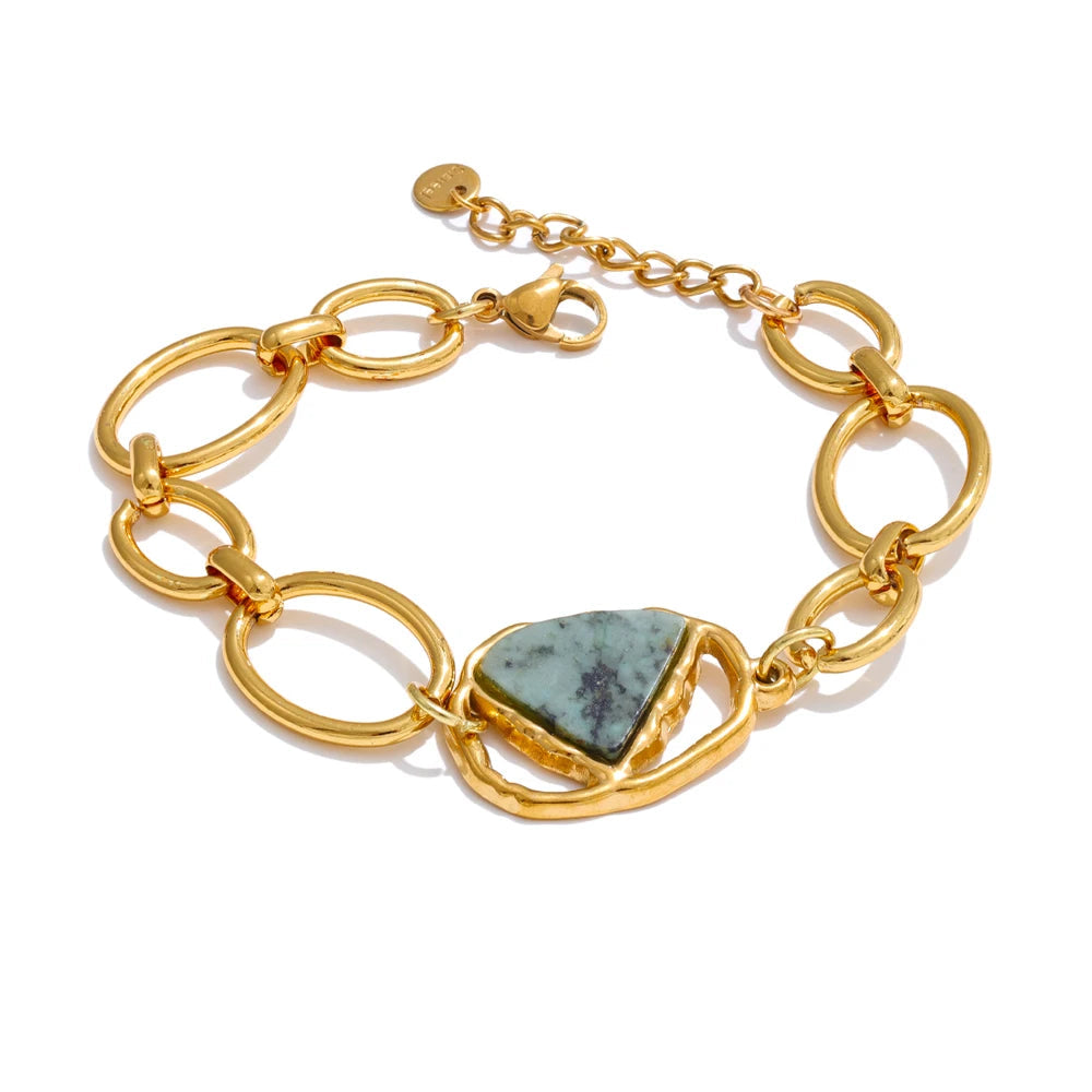 Natural stone chain bracelet in stainless steel jewelry with gold chain accent