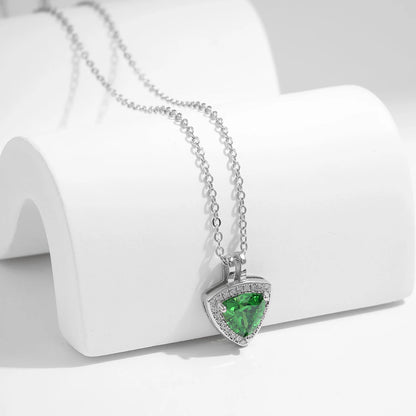 Sterling Silver Triangle Green CZ Pendant Necklace