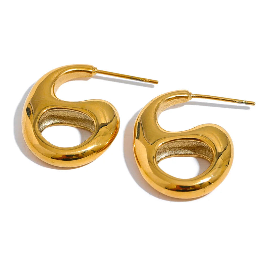 Stainless steel earrings with ear rings shown in gold plated
