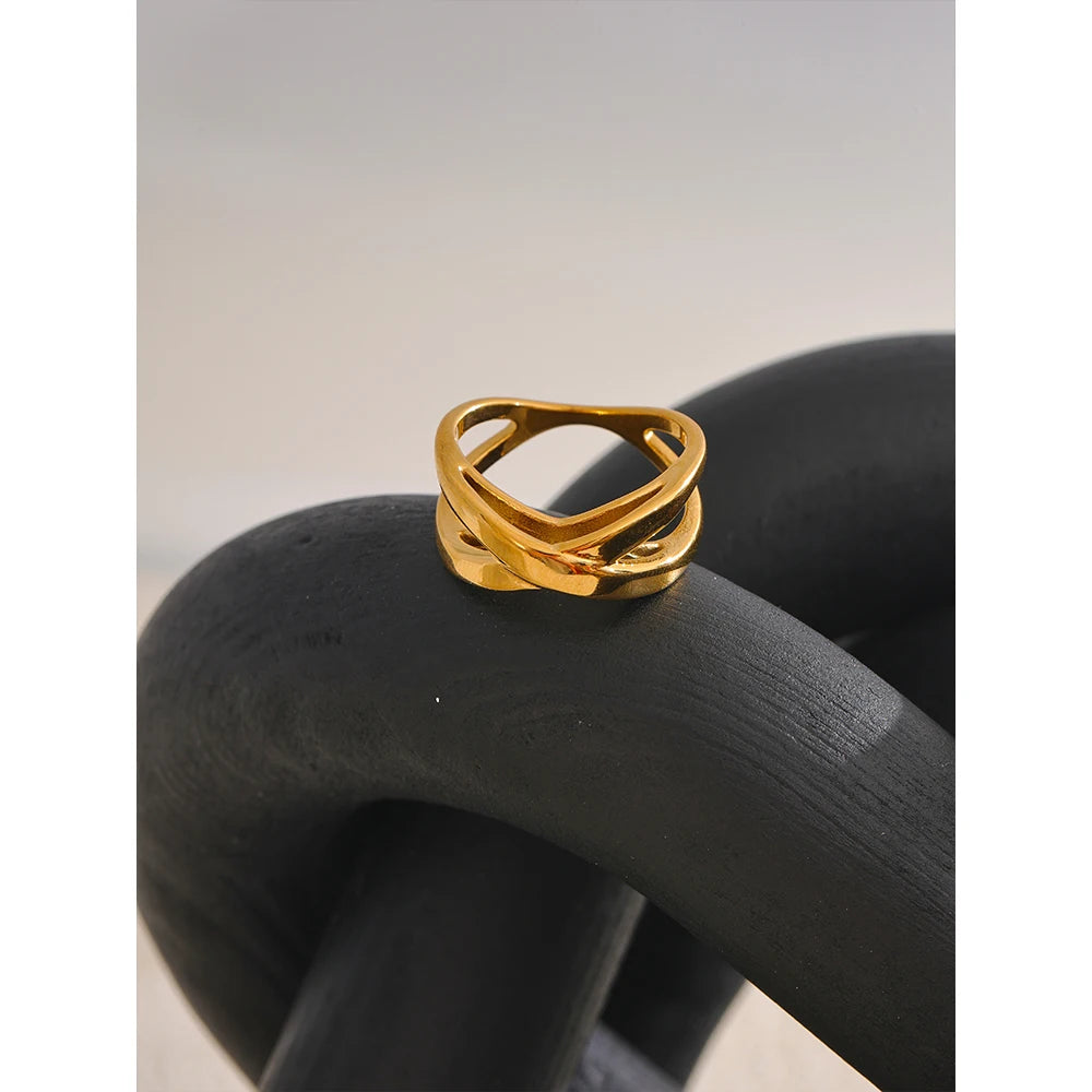 Minimalist 18K Gold Geometric Stainless Steel Ring