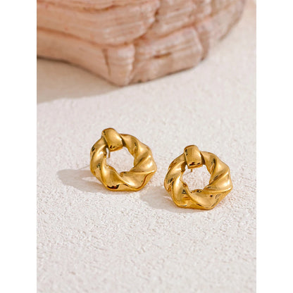 Classic Twisted Round Stud Earrings in 18K Gold Color