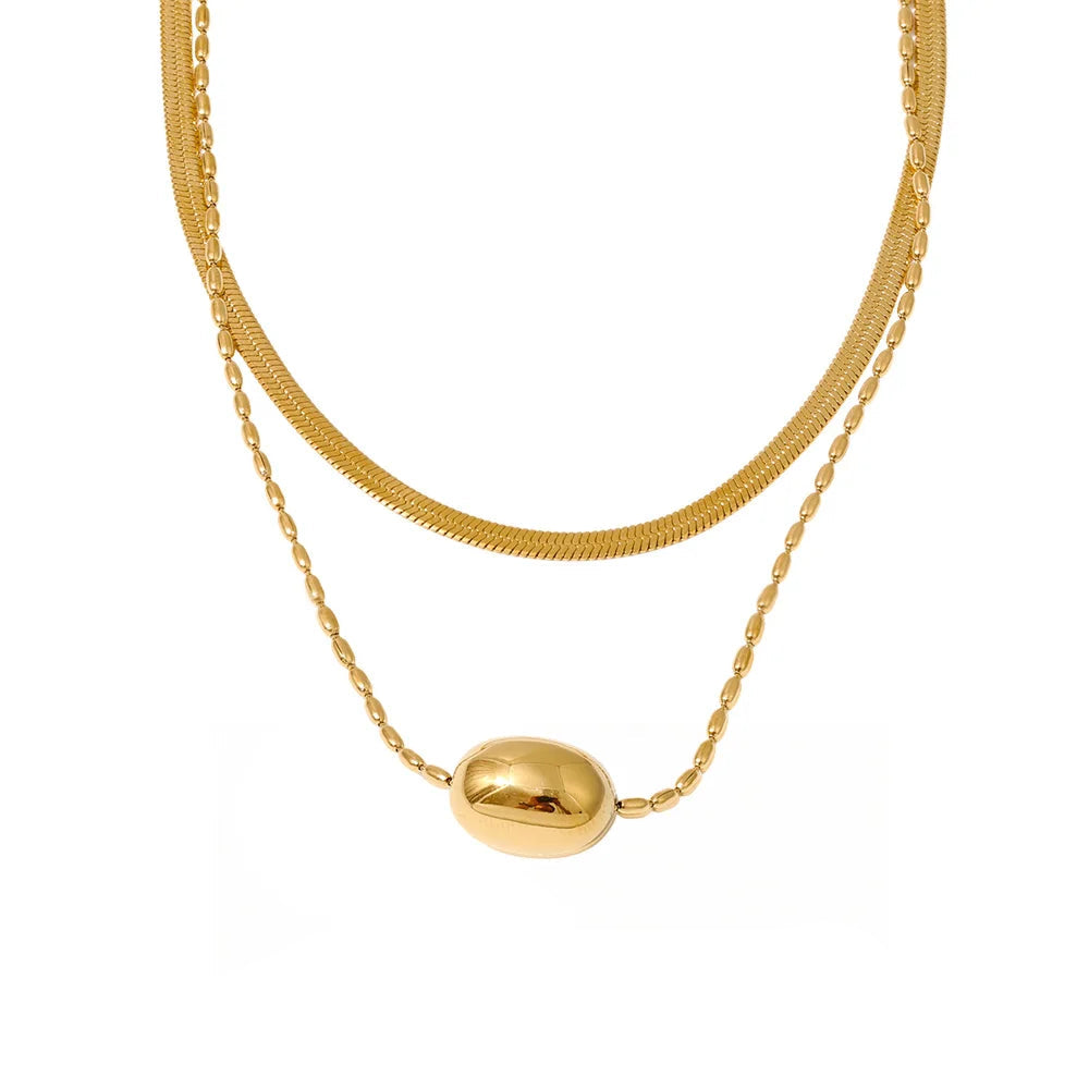 Double layer snake chain necklace with polished gold plated shine