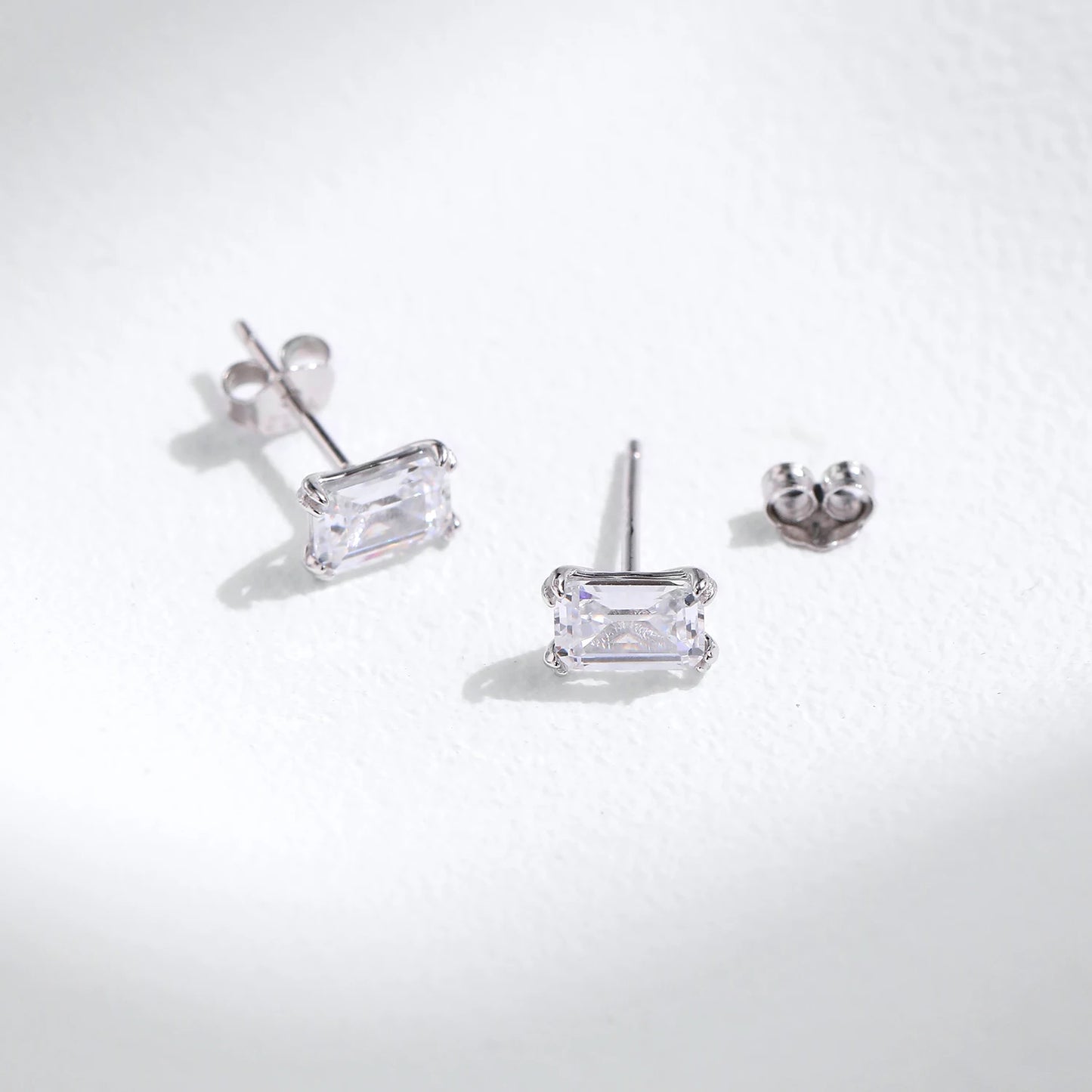 Simple Emerald-Cut CZ Stud Earrings