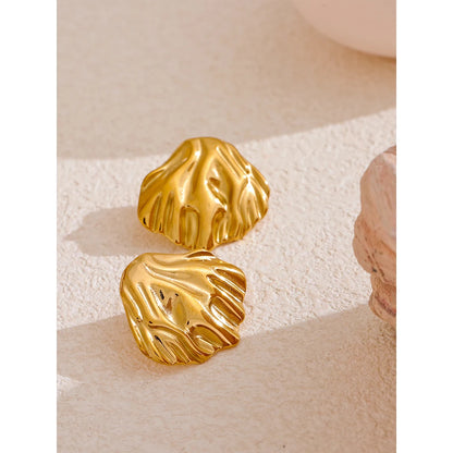 18K Gold Shell Stud Earrings – Stainless Steel, Waterproof