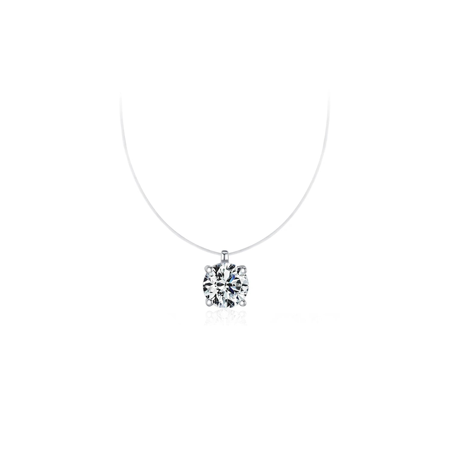 Round moissanite pendant necklace in polished 925 sterling silver choker chain