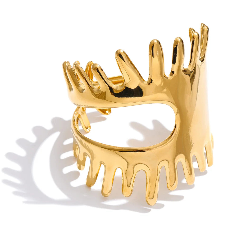 Front view of wide gold plated bangle bracelet