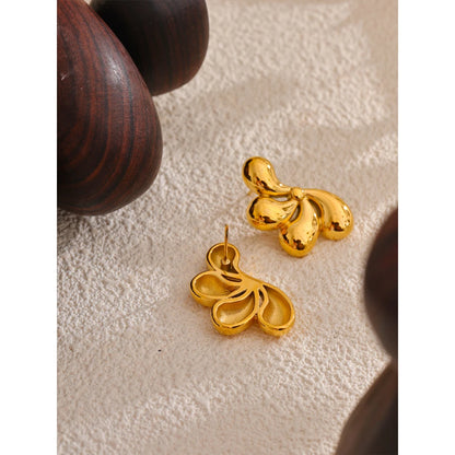 Golden PVD Plated Flower Statement Stud Earrings