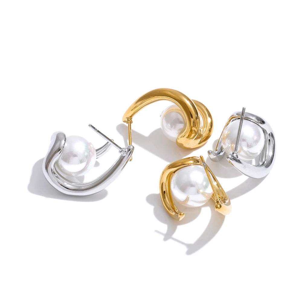 Trendy hoop earrings gold earrings with subtle pearl charms
