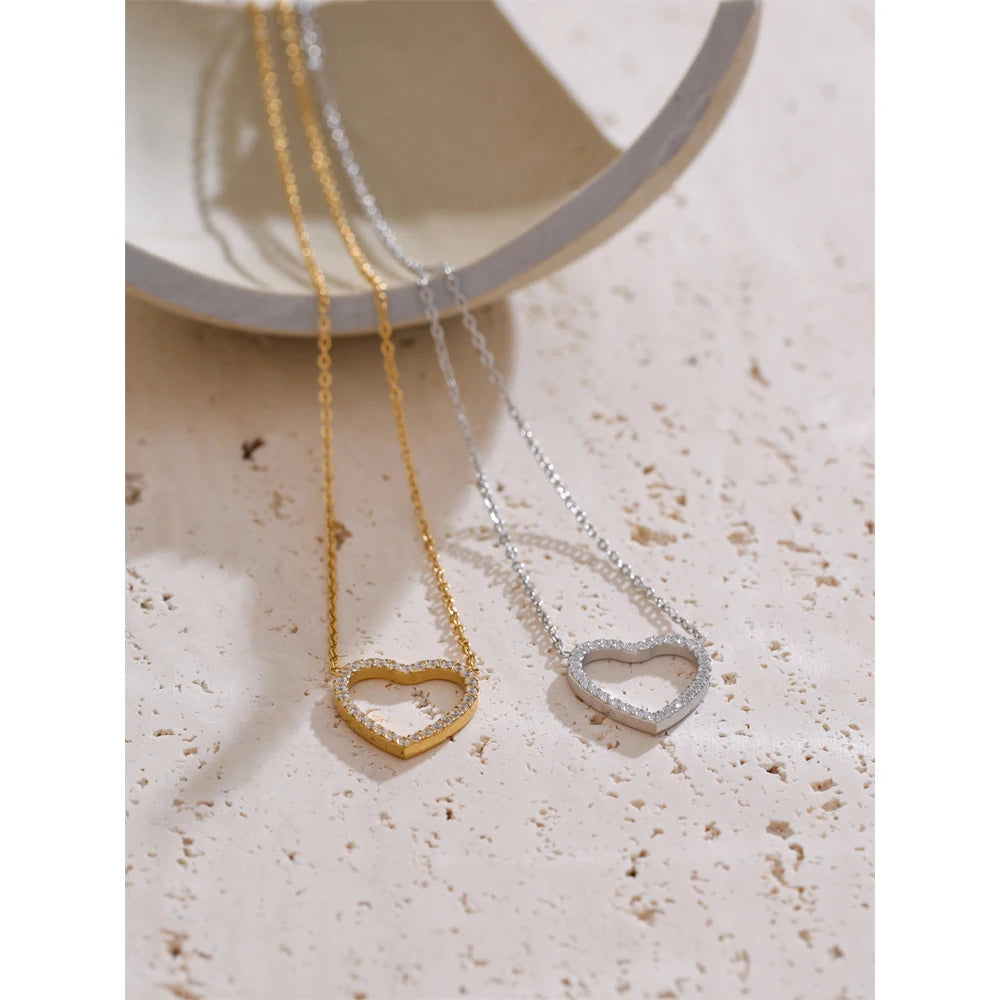 Close-up of necklace heart with sparkling zirconia design