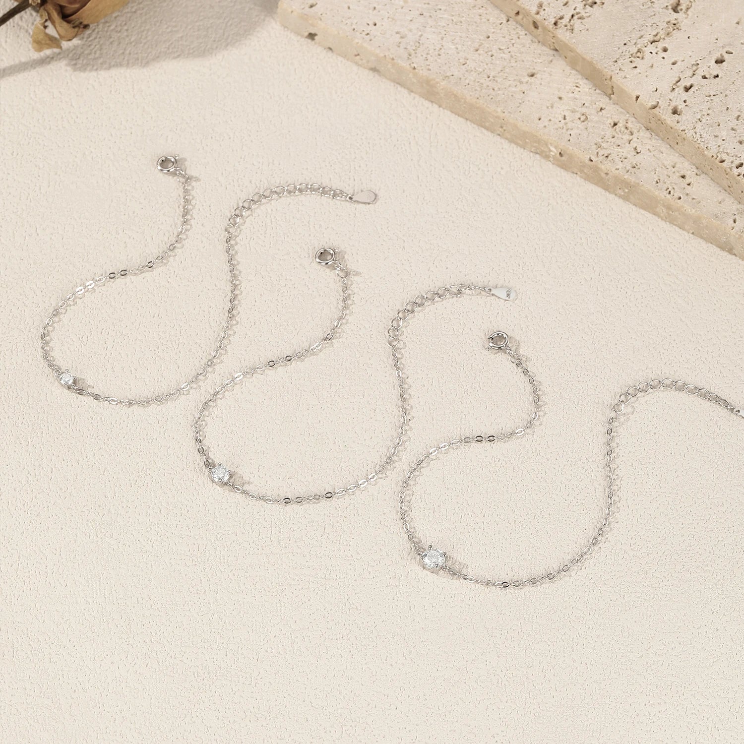 Sterling silver chain bracelet with moissanite stones