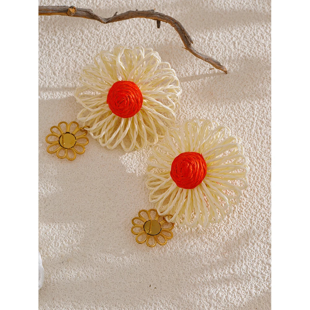 Raffia Flower Drop Earrings