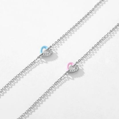 Blue & Pink Enamel Hearts 925 Sterling Silver Bracelet