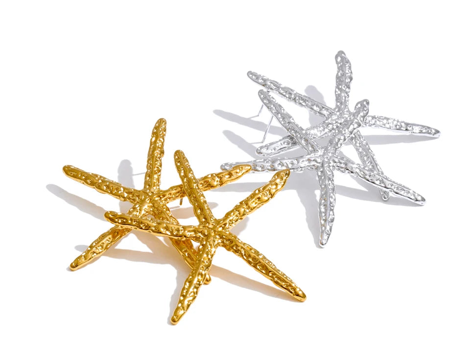 Chunky gold earrings gold starfish stainless steel design