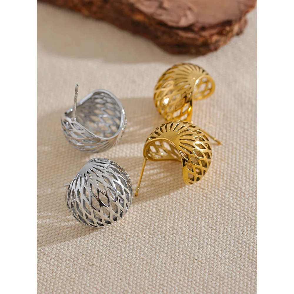 Stainless Steel Geometric Hollow Round Earrings