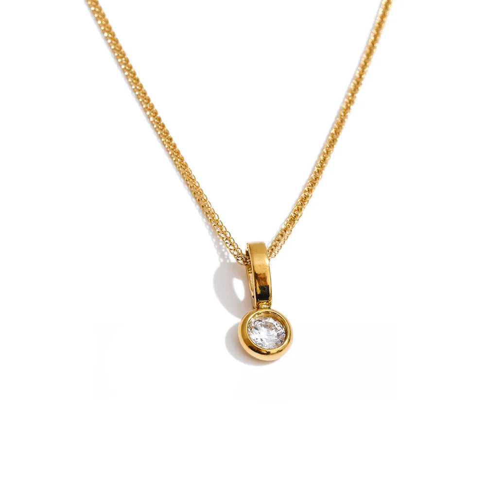 Gold plated cubic zirconia pendant long necklace on chain