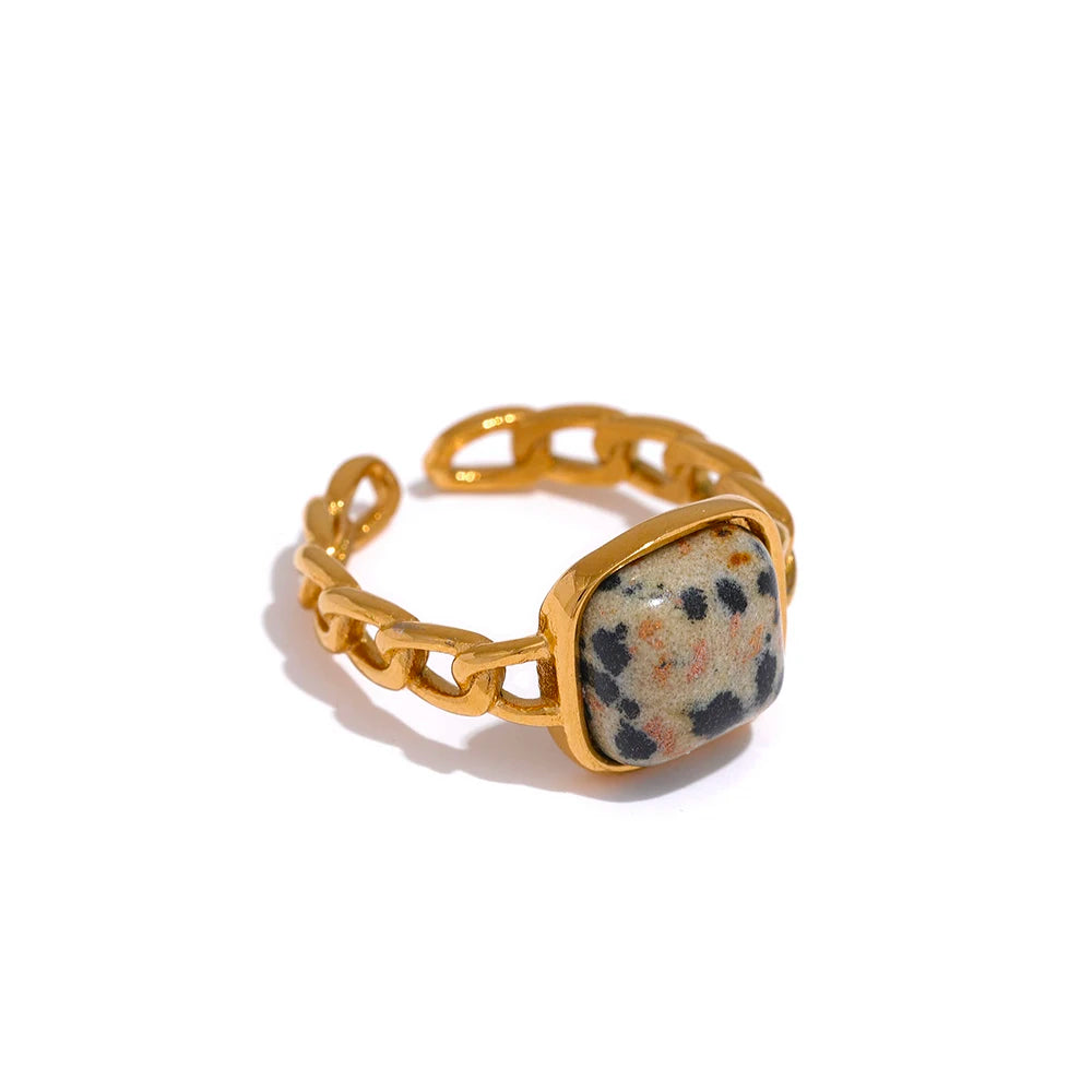 Eye tiger cabochon on a stainless steel ring with refined shine