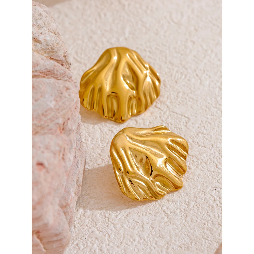 18K Gold Shell Stud Earrings – Stainless Steel, Waterproof