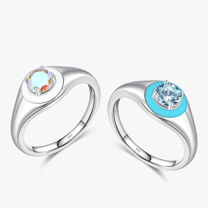 925 Sterling Silver Colorful Enamel Zirconia Ring