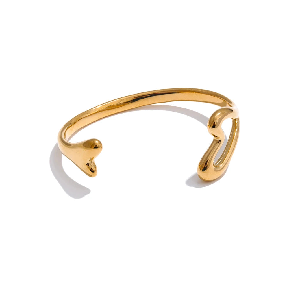 Gold plated stainless steel heart cuff bangle love bracelet