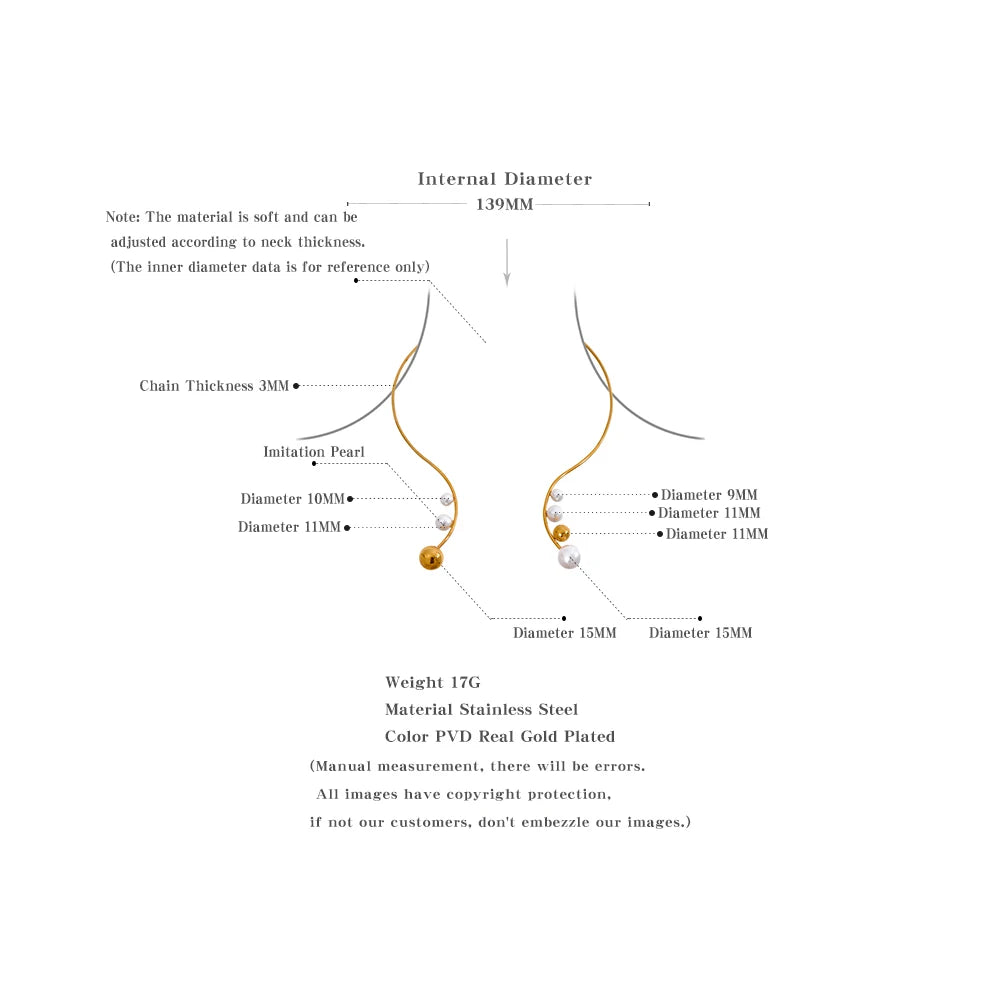 Gold plated choker necklace pearl detail torques shape