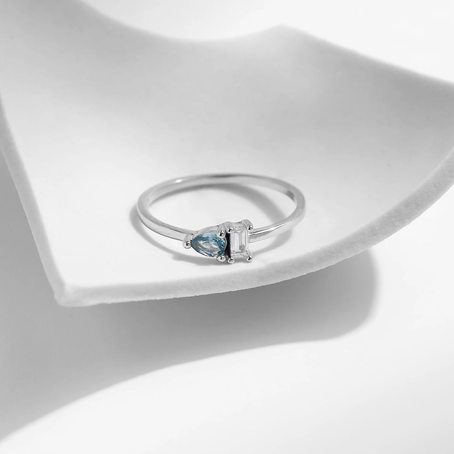 925 Sterling Silver Blue Water Drop CZ Ring