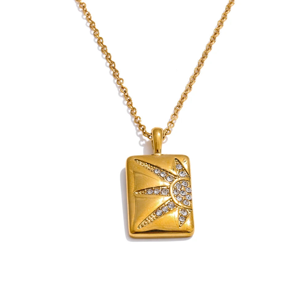 Cubic zirconia sun charm necklace with gold plated shine for golden jewelry