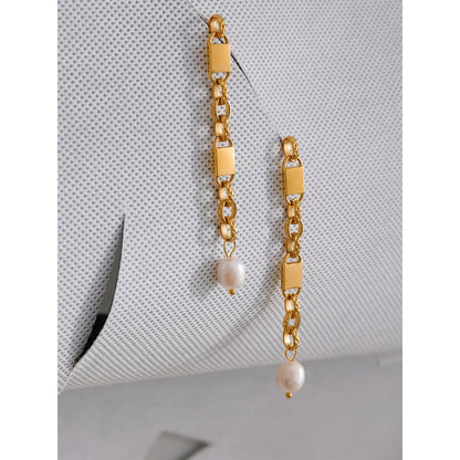 Pearl Drop Earrings with Stainless Steel Chain