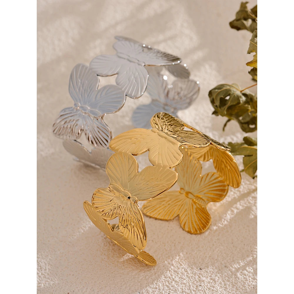 Tarnish Resistant Butterfly Wide Cuff Bracelet