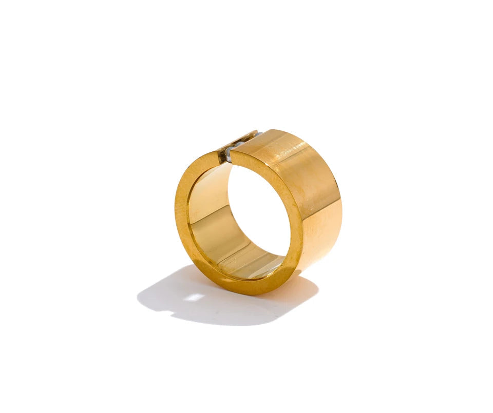 Polished band showing ring jewelry gold shine with stainless steel jewelry base
