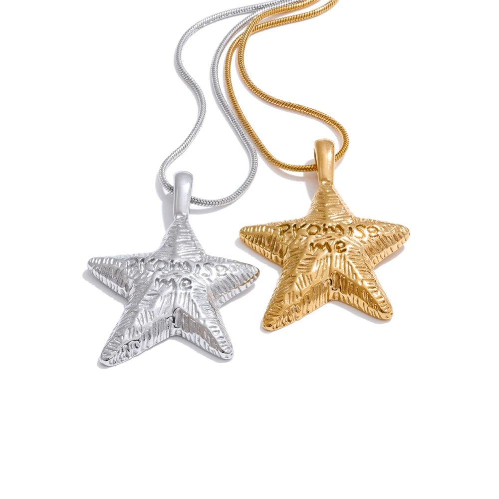 Promise Me star necklace with longer chain drape and polished necklace pendant