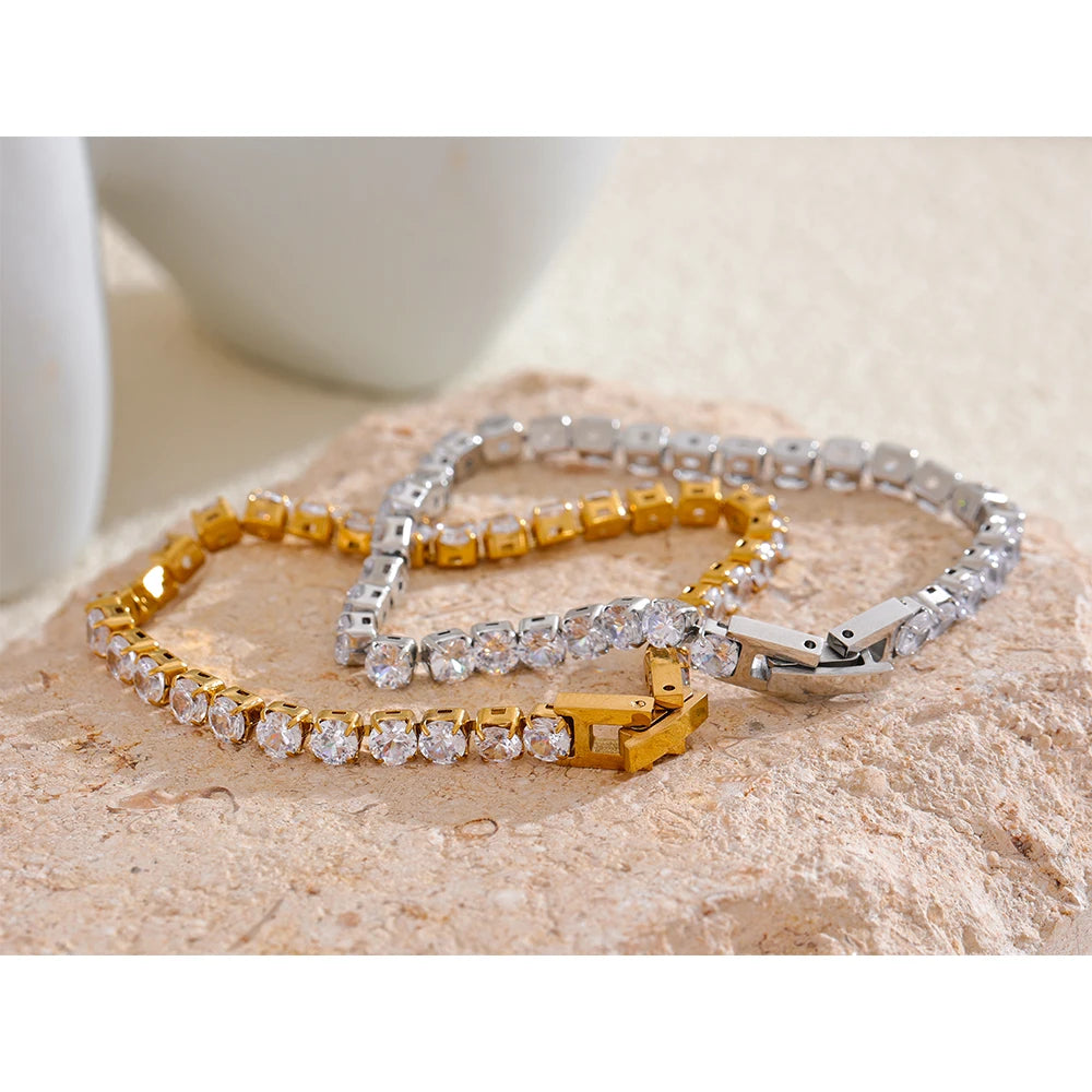 Shiny Cubic Zirconia Stainless Steel Chain Bracelet