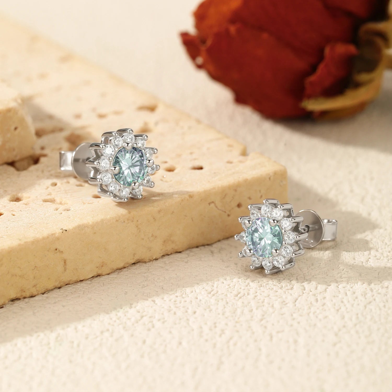 925 silver stud earrings showcasing bright green moissanite