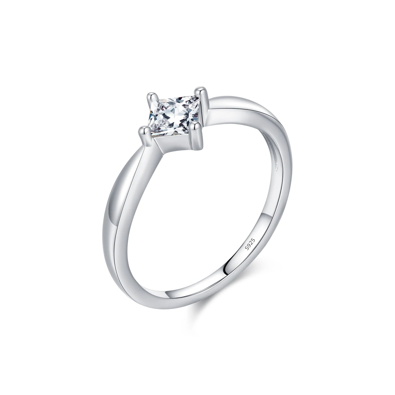 Square wedding ring as a moissanite ring in sterling silver ring