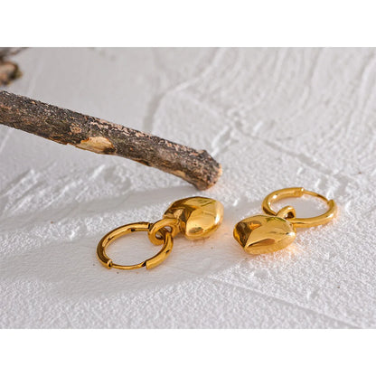 Gold Color Heart Drop Hoop Earrings