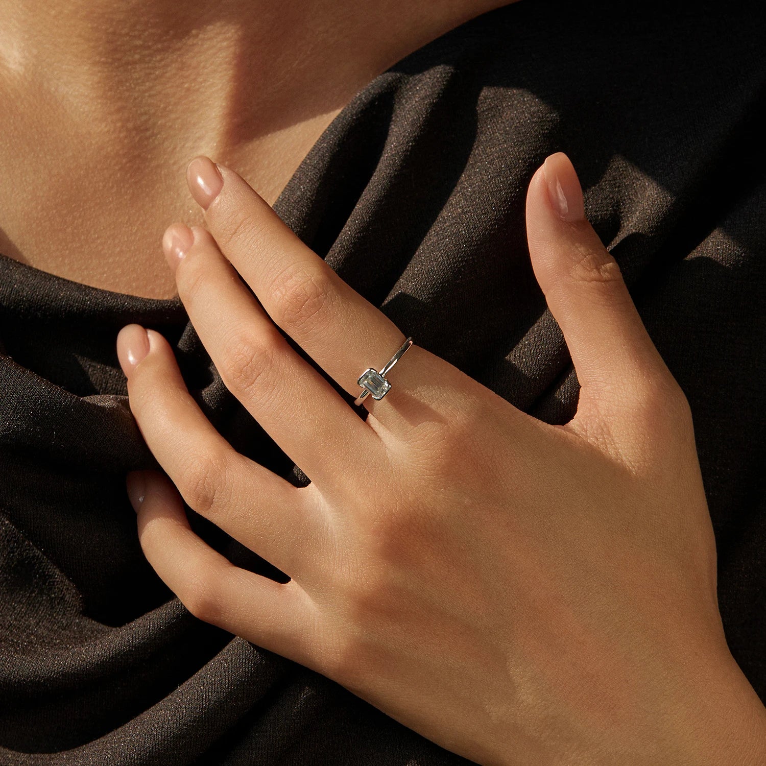 Classic rings wedding style with emerald cut moissanite